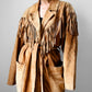 1980s Tan Suede Leather Fringe Patched Belted Jacket - Sz. L