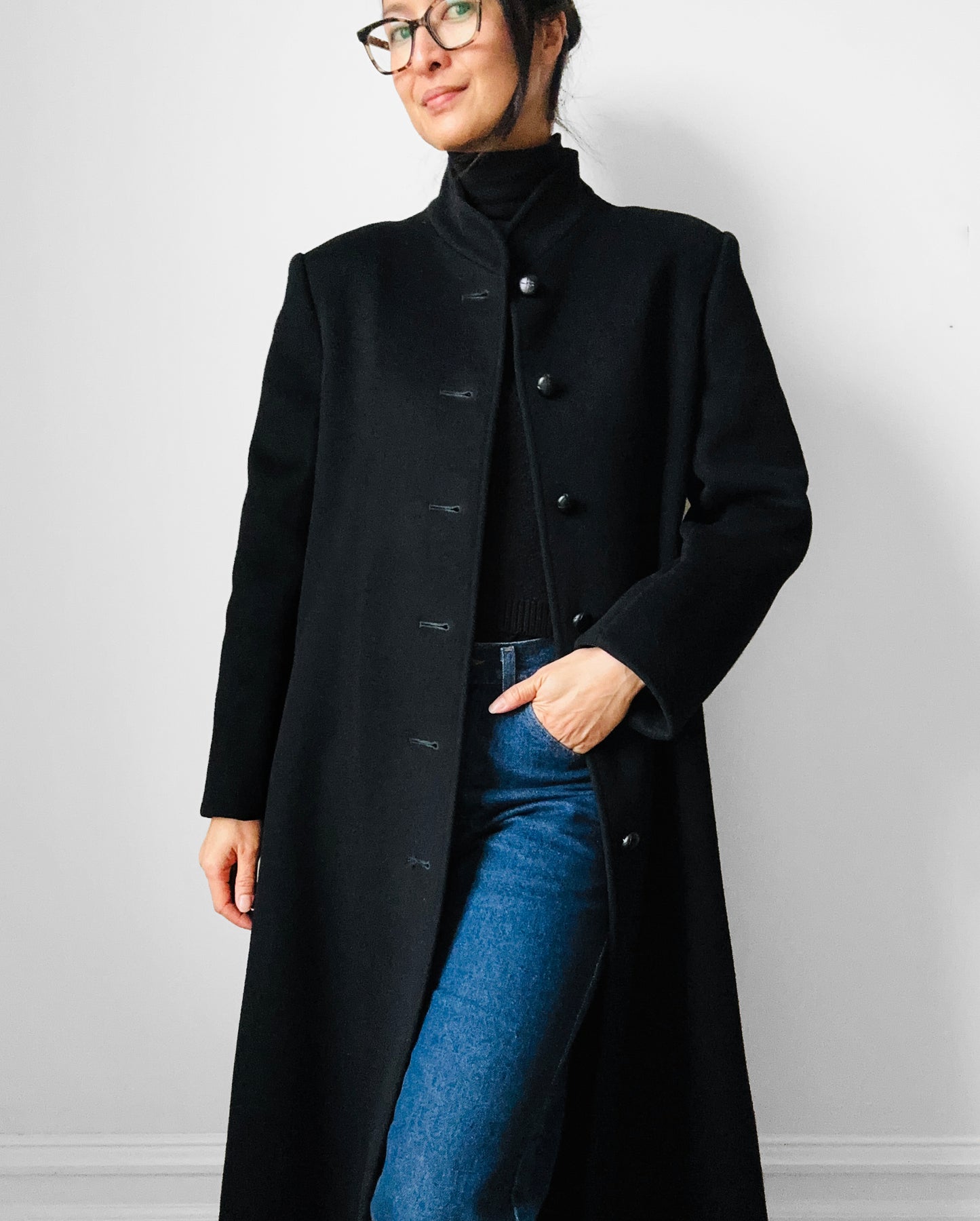 1960s Black Saks Fifth Avenue Wool Minimalist Coat