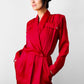 1980s Ruby Red Pleated Accent Dress - Sz. S