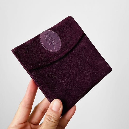 1960s - 1970s Plum Floral Embellished Suede Leather Rolfs Wallet