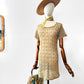 Vintage 1970s Beige Short-Sleeve Scoop Neck Crochet Tunic  - Sz. S