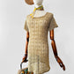 Vintage 1970s Beige Short-Sleeve Scoop Neck Crochet Tunic  - Sz. S