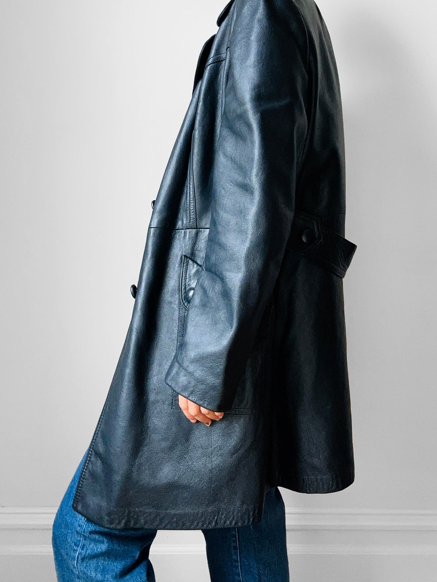 70s Dark Navy Button Front Butter Soft Leather Jacket - Sz. S/M