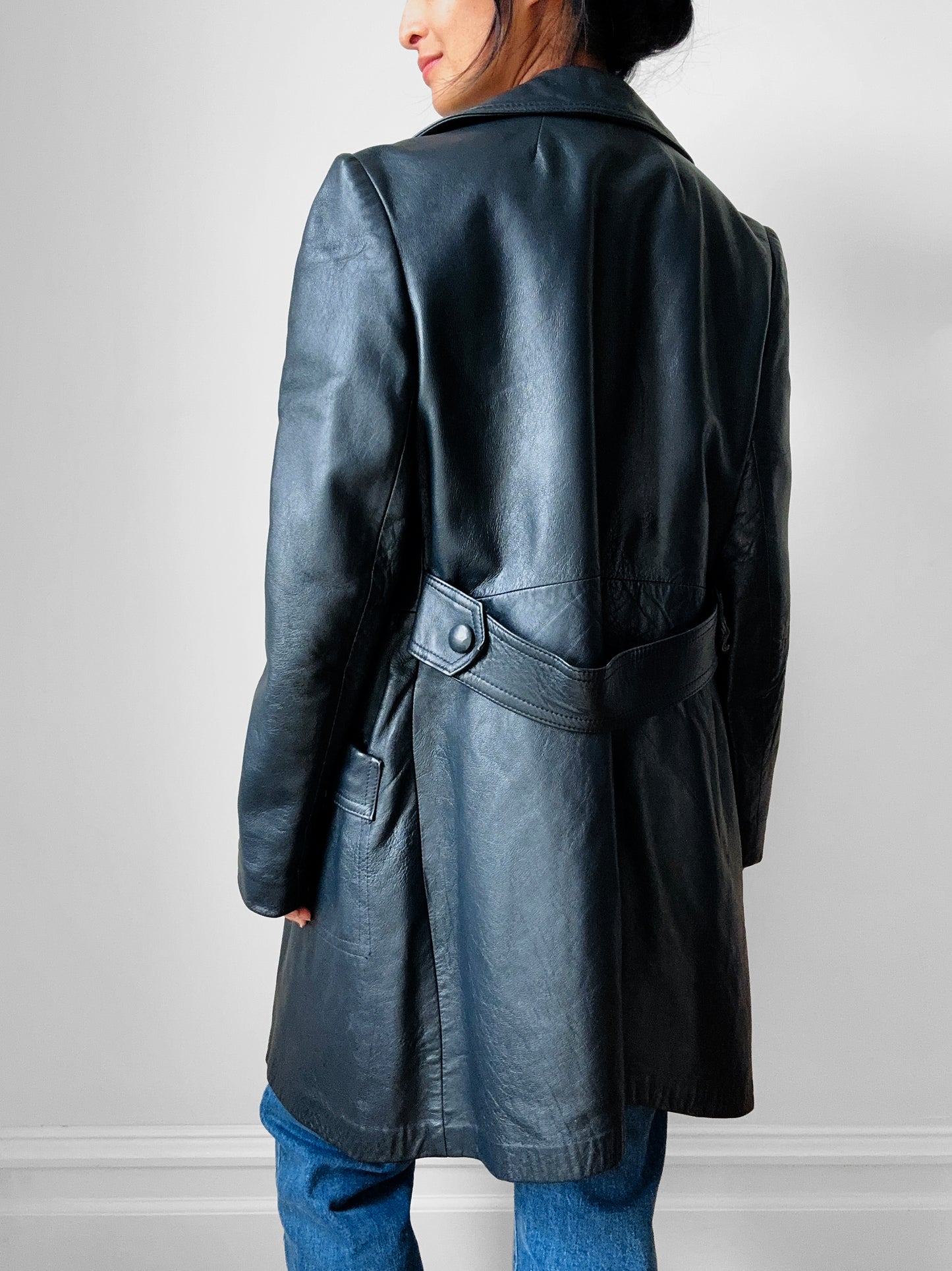 70s Dark Navy Button Front Butter Soft Leather Jacket - Sz. S/M