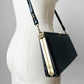 1980s Glossy Black Faux Leather Rectangle Structured Clutch Purse