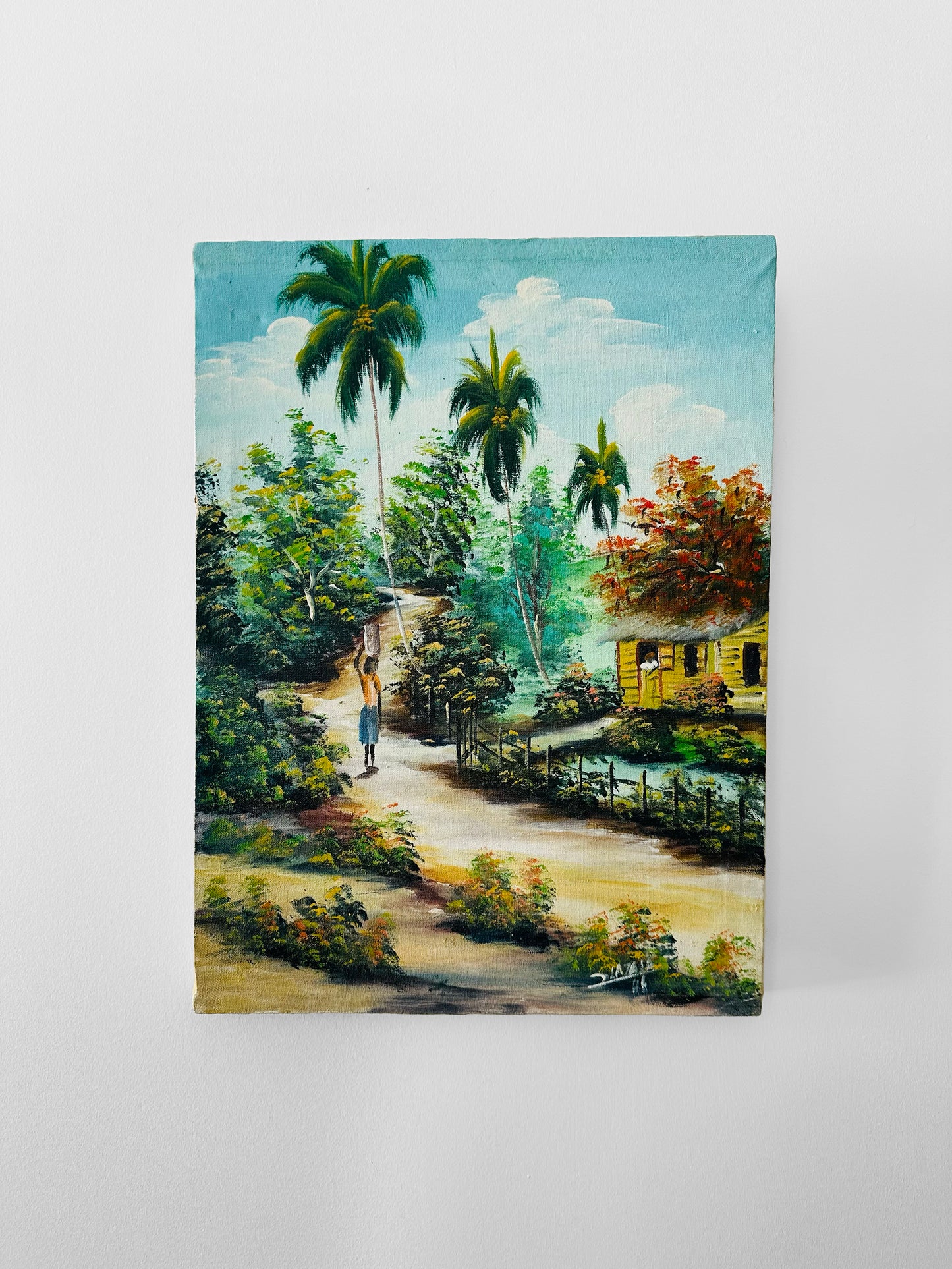 Vintage 1980 Acrylic on Canvas Haitian Style Island Folk Art Original Painting