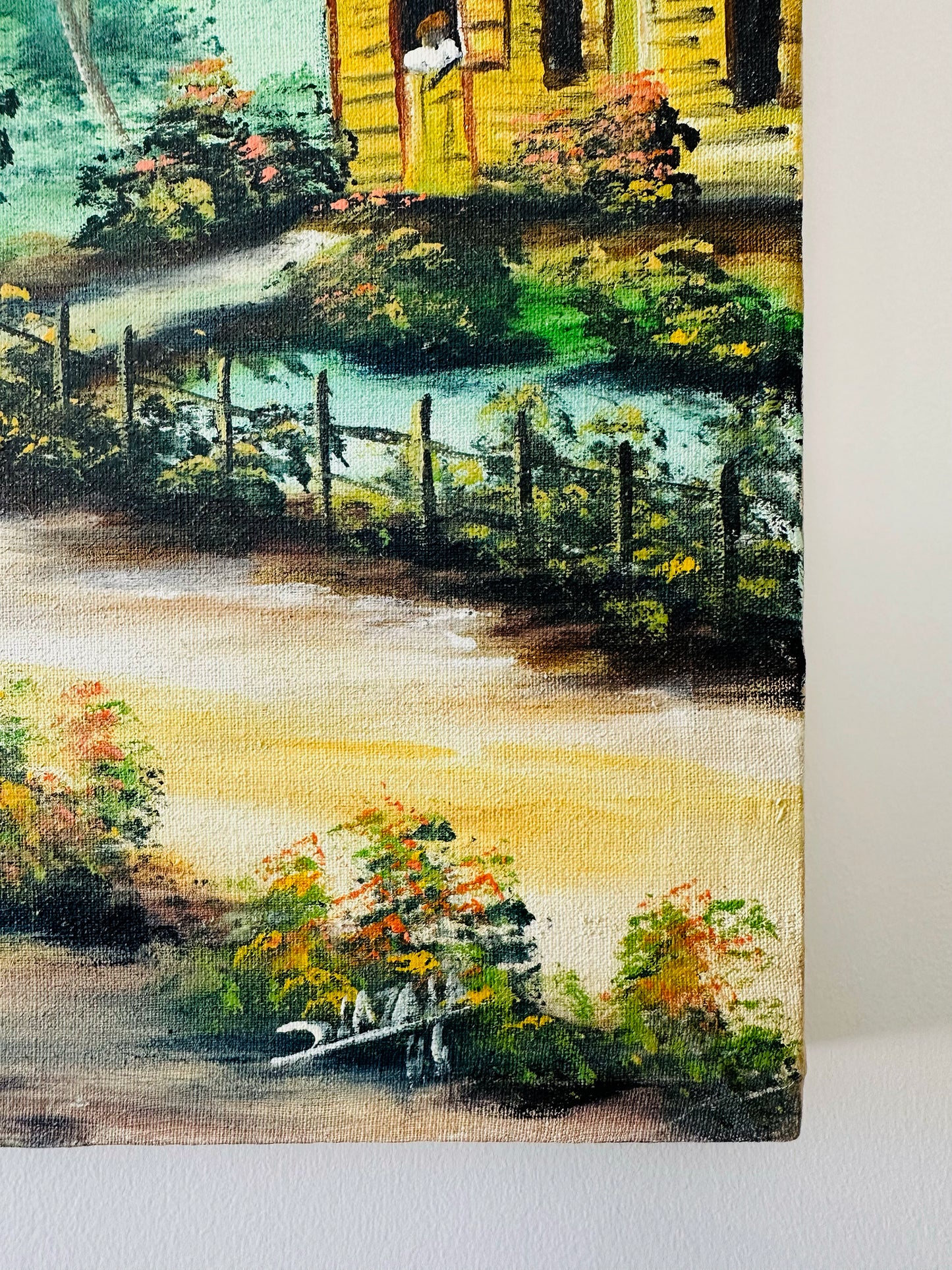 Vintage 1980 Acrylic on Canvas Haitian Style Island Folk Art Original Painting