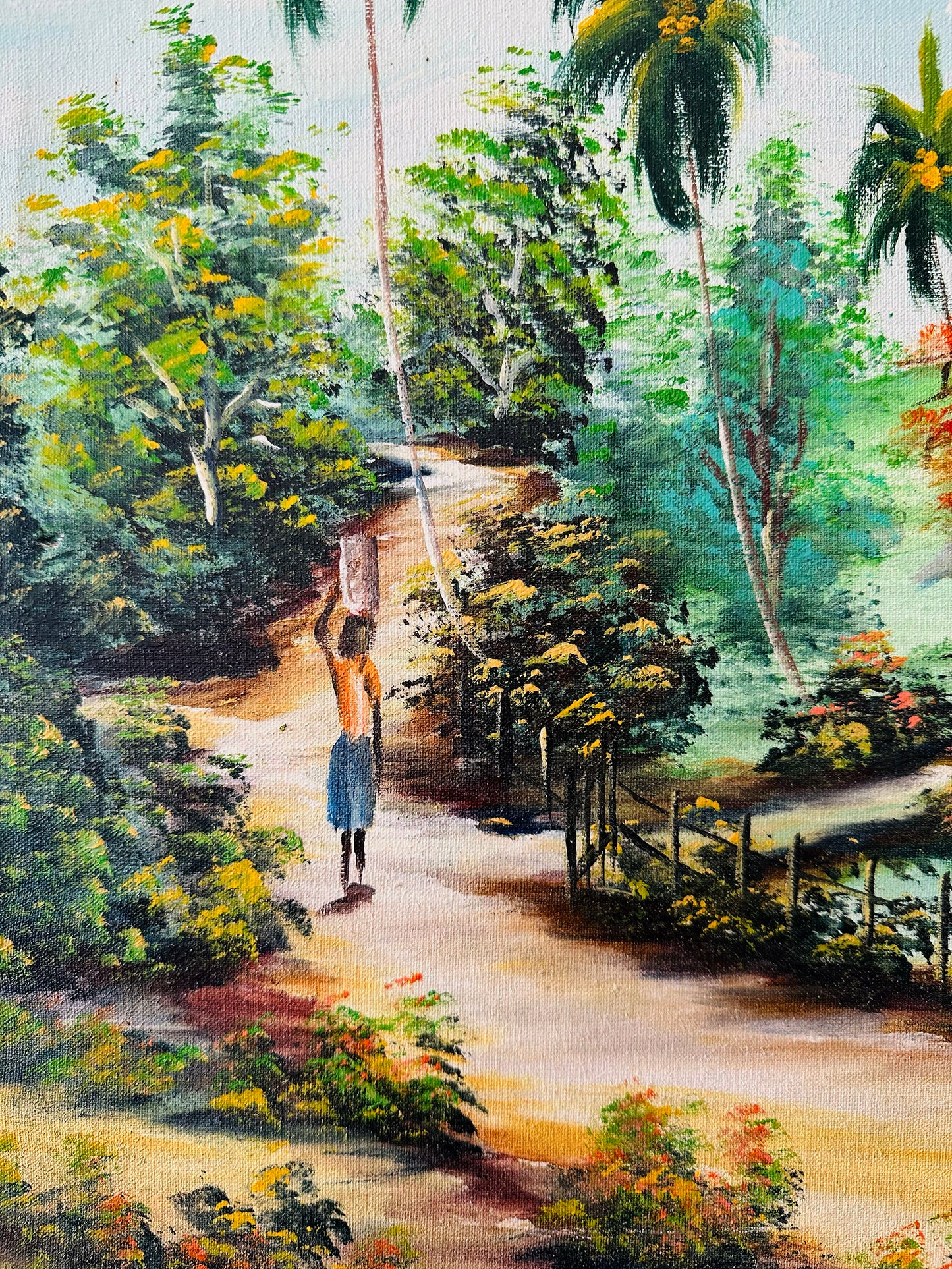 Vintage 1980 Acrylic on Canvas Haitian Style Island Folk Art Original Painting
