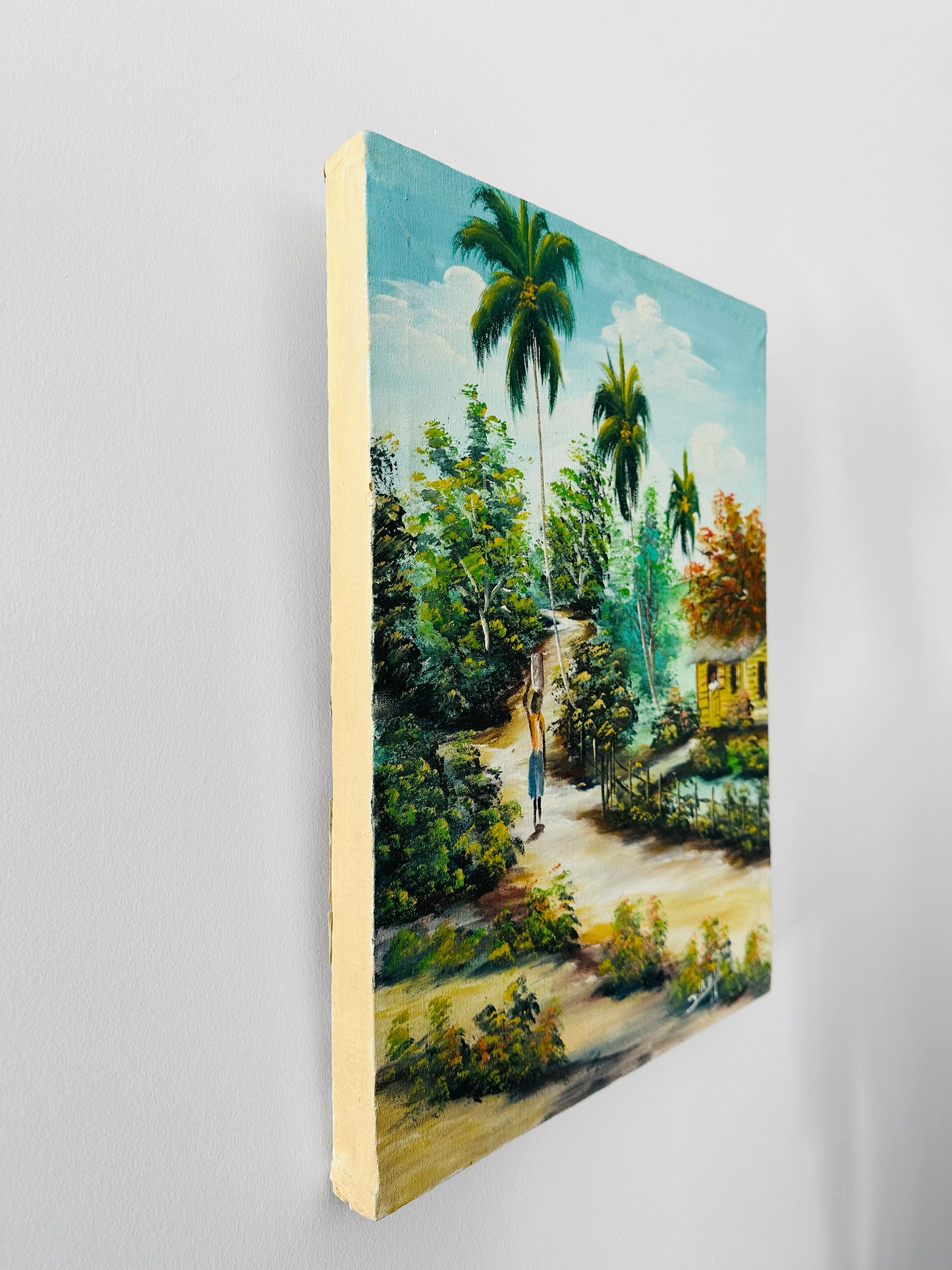 Vintage 1980 Acrylic on Canvas Haitian Style Island Folk Art Original Painting