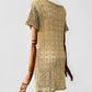 Vintage 1970s Beige Short-Sleeve Scoop Neck Crochet Tunic  - Sz. S
