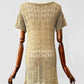 Vintage 1970s Beige Short-Sleeve Scoop Neck Crochet Tunic  - Sz. S