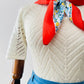 Vintage 1960s - 1970s Made in Italy Red Trim Floral Kerchief Scarf