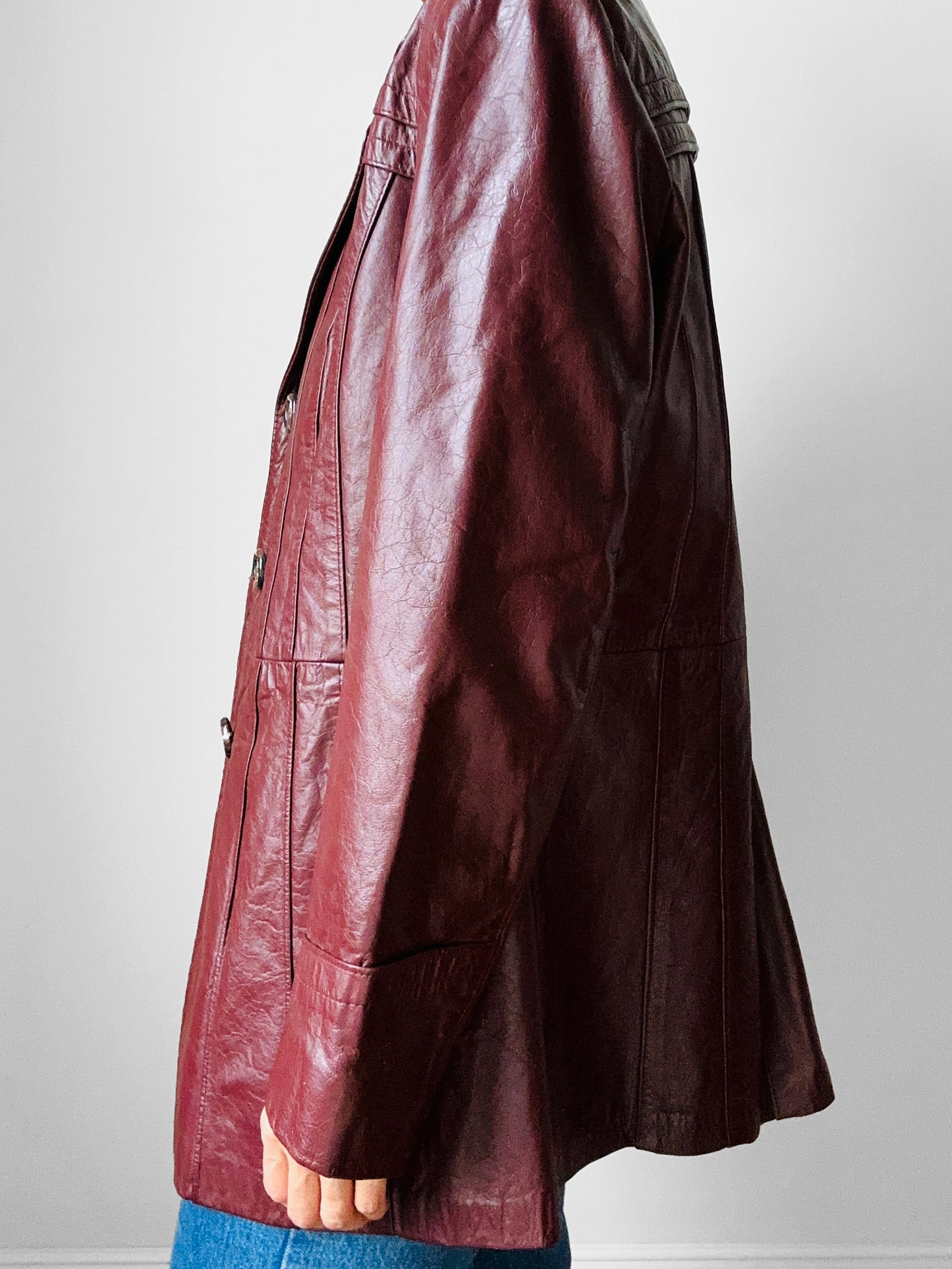 70s Maroon Tapered Waist Leather Jacket  - Sz. S/M