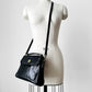 1990s Black Leather Herringbone Weave LIZ CLAIBORNE Crossbody Purse