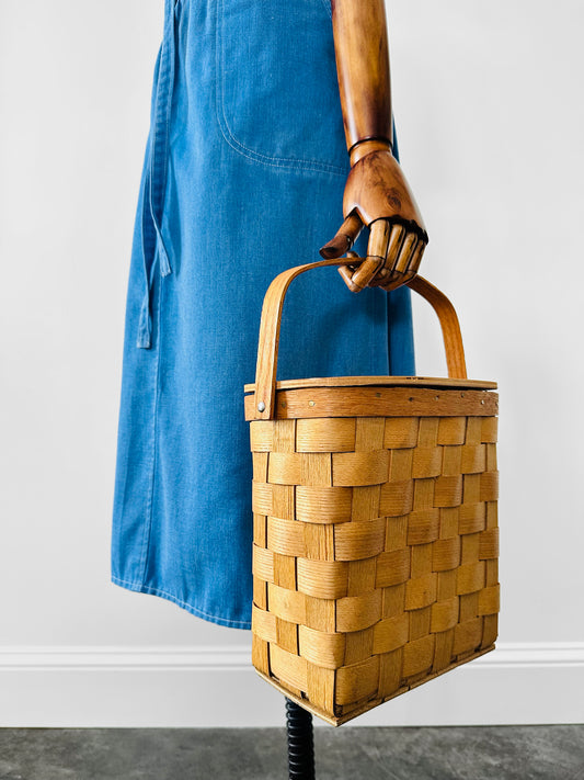 Vintage 1950s - 1960s Mid-Century Basketville Woven Wood Basket Bag
