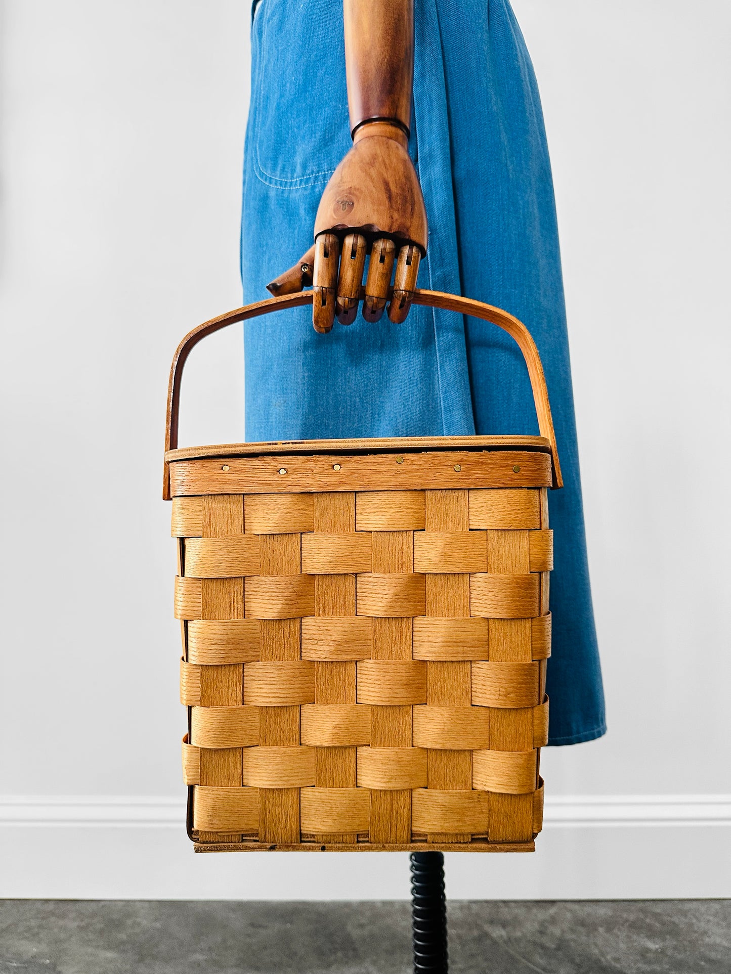 Vintage 1950s - 1960s Mid-Century Basketville Woven Wood Basket Bag