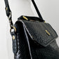 1990s Black Leather Herringbone Weave LIZ CLAIBORNE Crossbody Purse