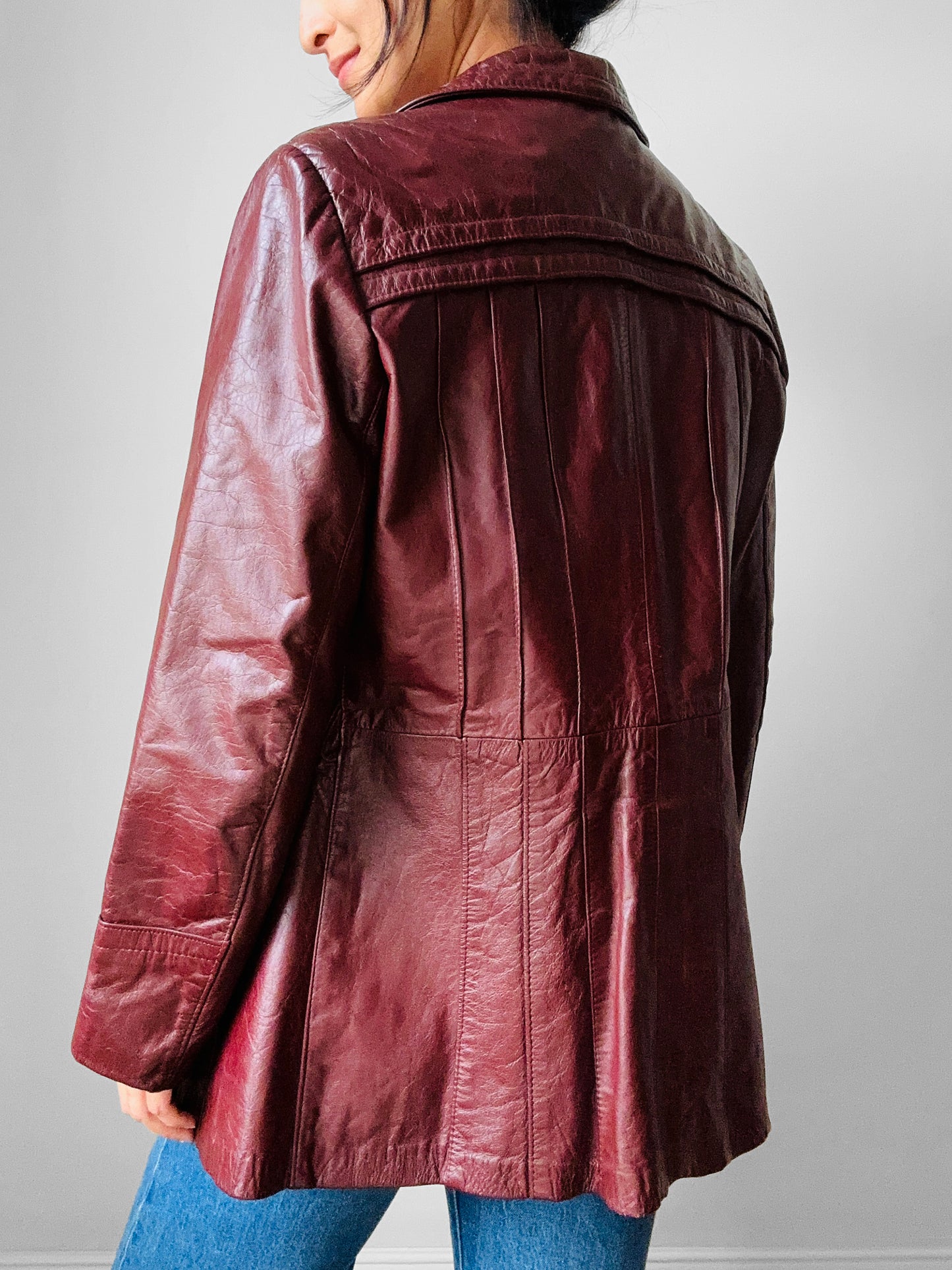 70s Maroon Tapered Waist Leather Jacket  - Sz. S/M