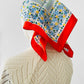 Vintage 1960s - 1970s Made in Italy Red Trim Floral Kerchief Scarf