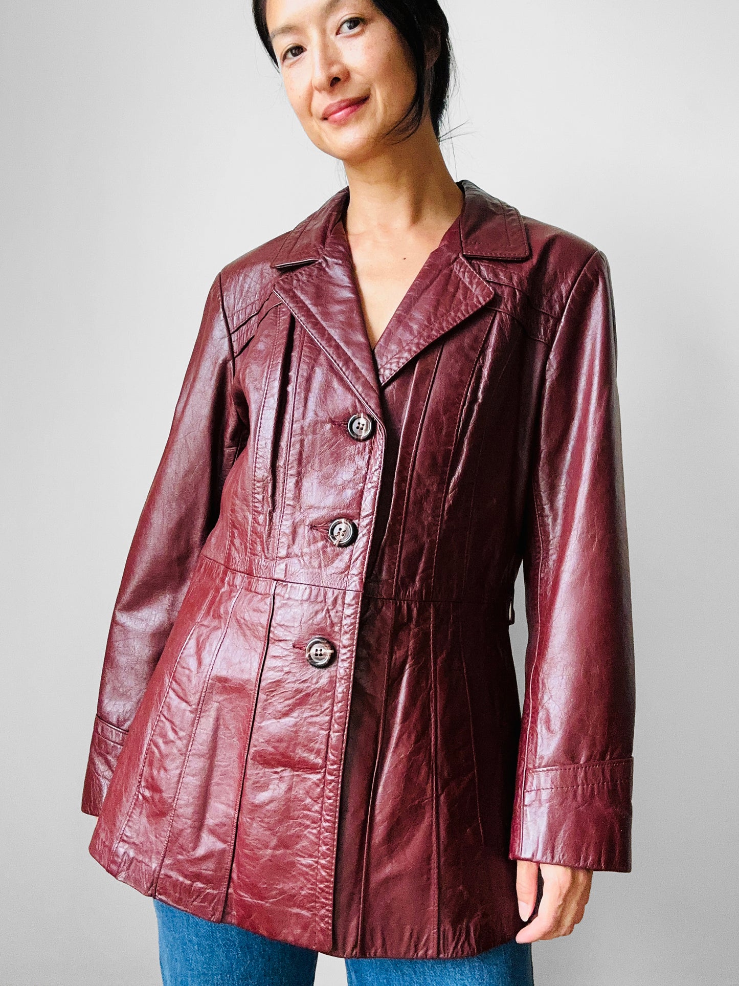 70s Maroon Tapered Waist Leather Jacket  - Sz. S/M