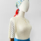 Vintage 1960s Ivory Flutter Sleeve Fitted Knit Top - Sz. S