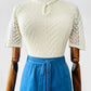 Vintage 1960s Ivory Flutter Sleeve Fitted Knit Top - Sz. S