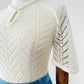 Vintage 1960s Ivory Flutter Sleeve Fitted Knit Top - Sz. S