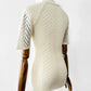 Vintage 1960s Ivory Flutter Sleeve Fitted Knit Top - Sz. S