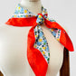 Vintage 1960s - 1970s Made in Italy Red Trim Floral Kerchief Scarf