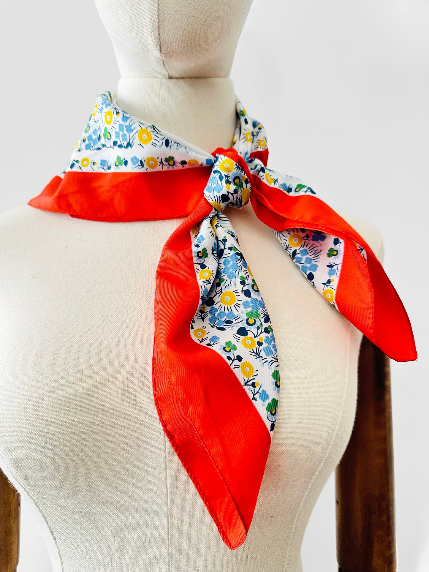 Vintage 1960s - 1970s Made in Italy Red Trim Floral Kerchief Scarf