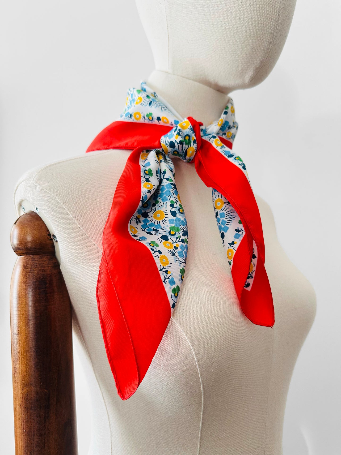 Vintage 1960s - 1970s Made in Italy Red Trim Floral Kerchief Scarf