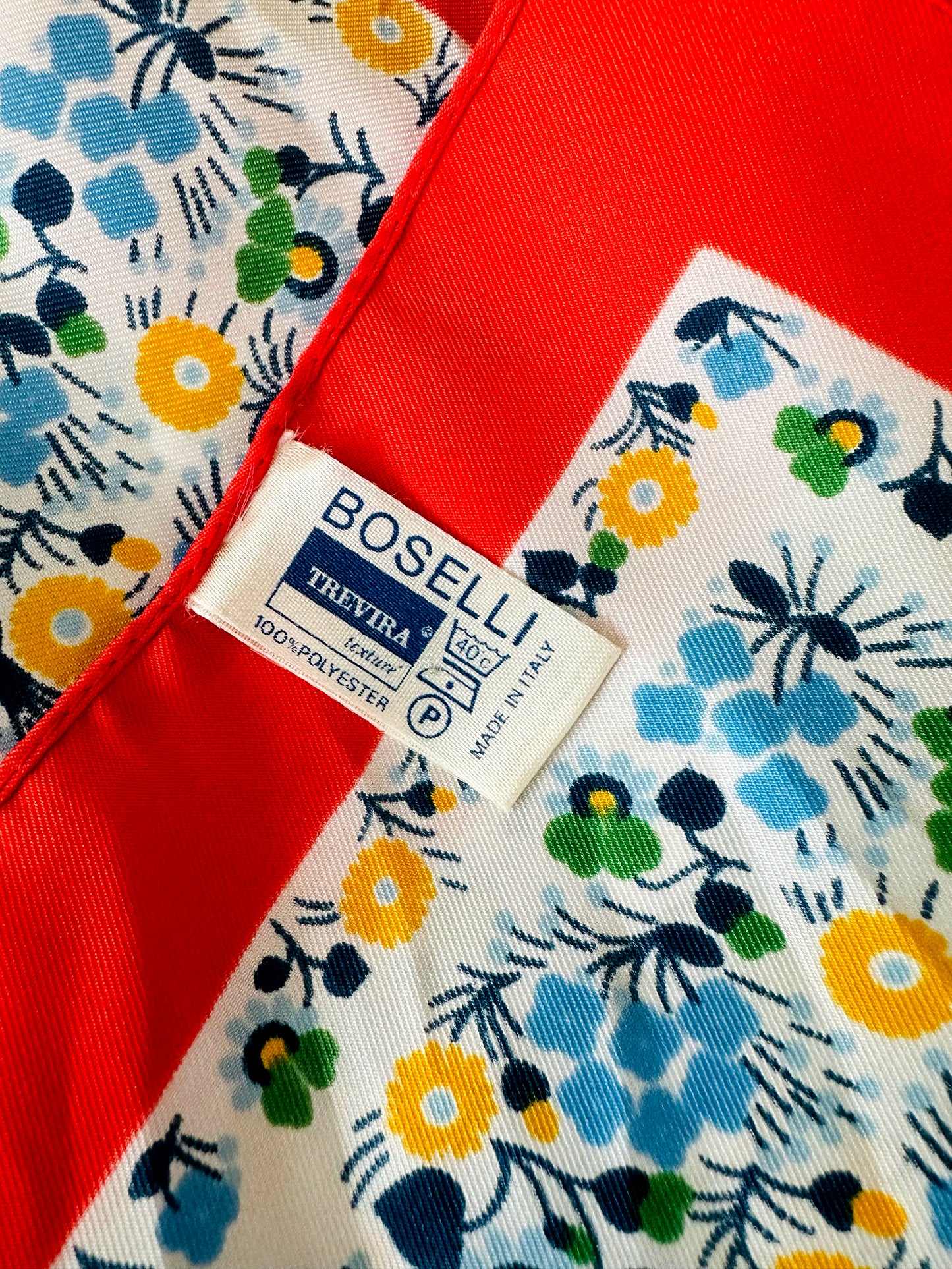 Vintage 1960s - 1970s Made in Italy Red Trim Floral Kerchief Scarf