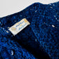 Deep Indigo Blue Heavy Loomed Wool Button Front Knit Sweater Cardigan - O/S