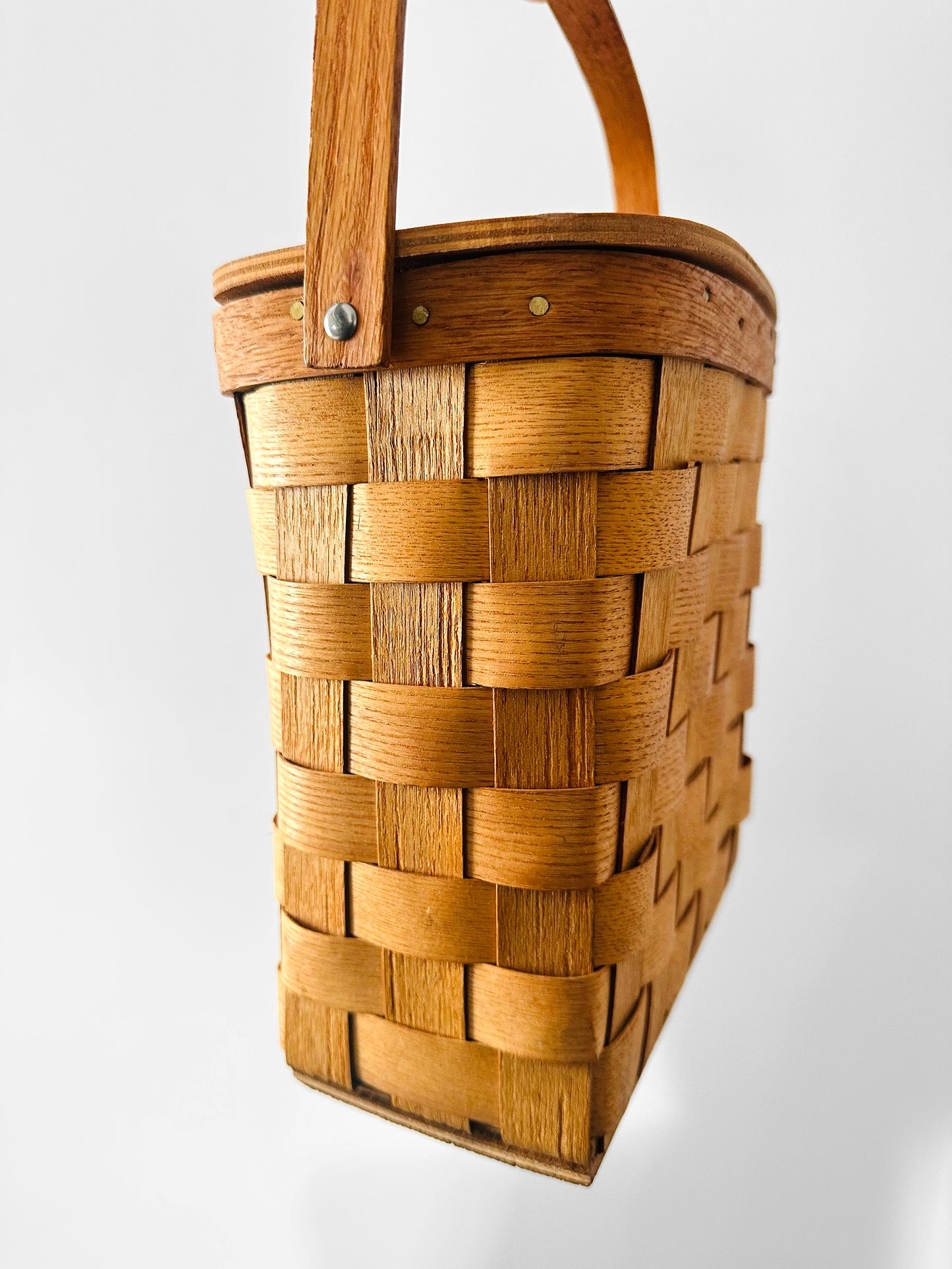 Vintage 1950s - 1960s Mid-Century Basketville Woven Wood Basket Bag