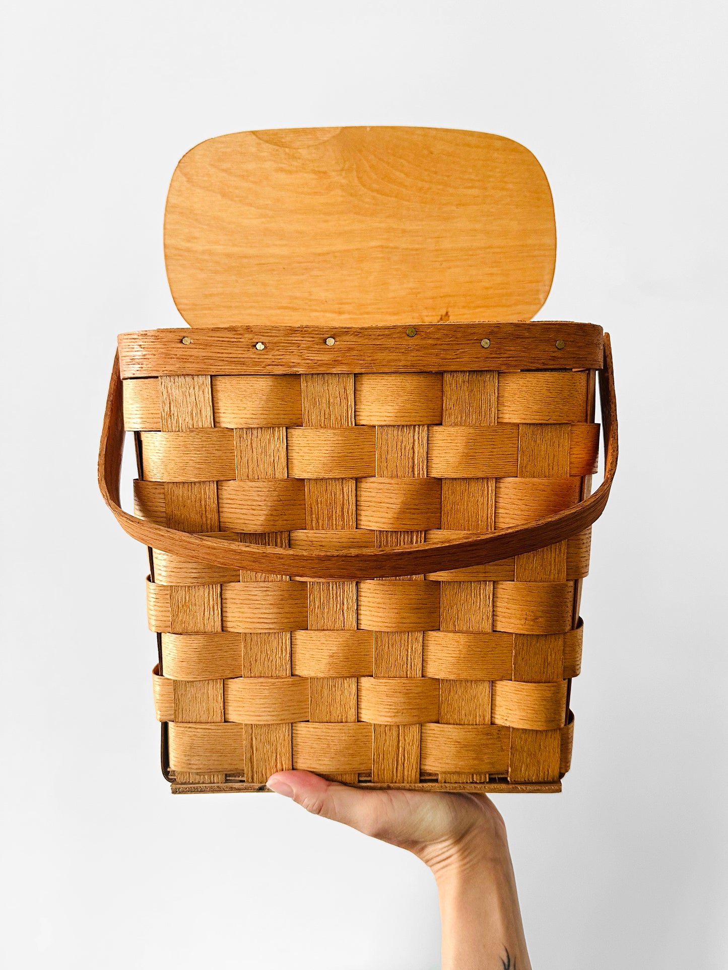 Vintage 1950s - 1960s Mid-Century Basketville Woven Wood Basket Bag