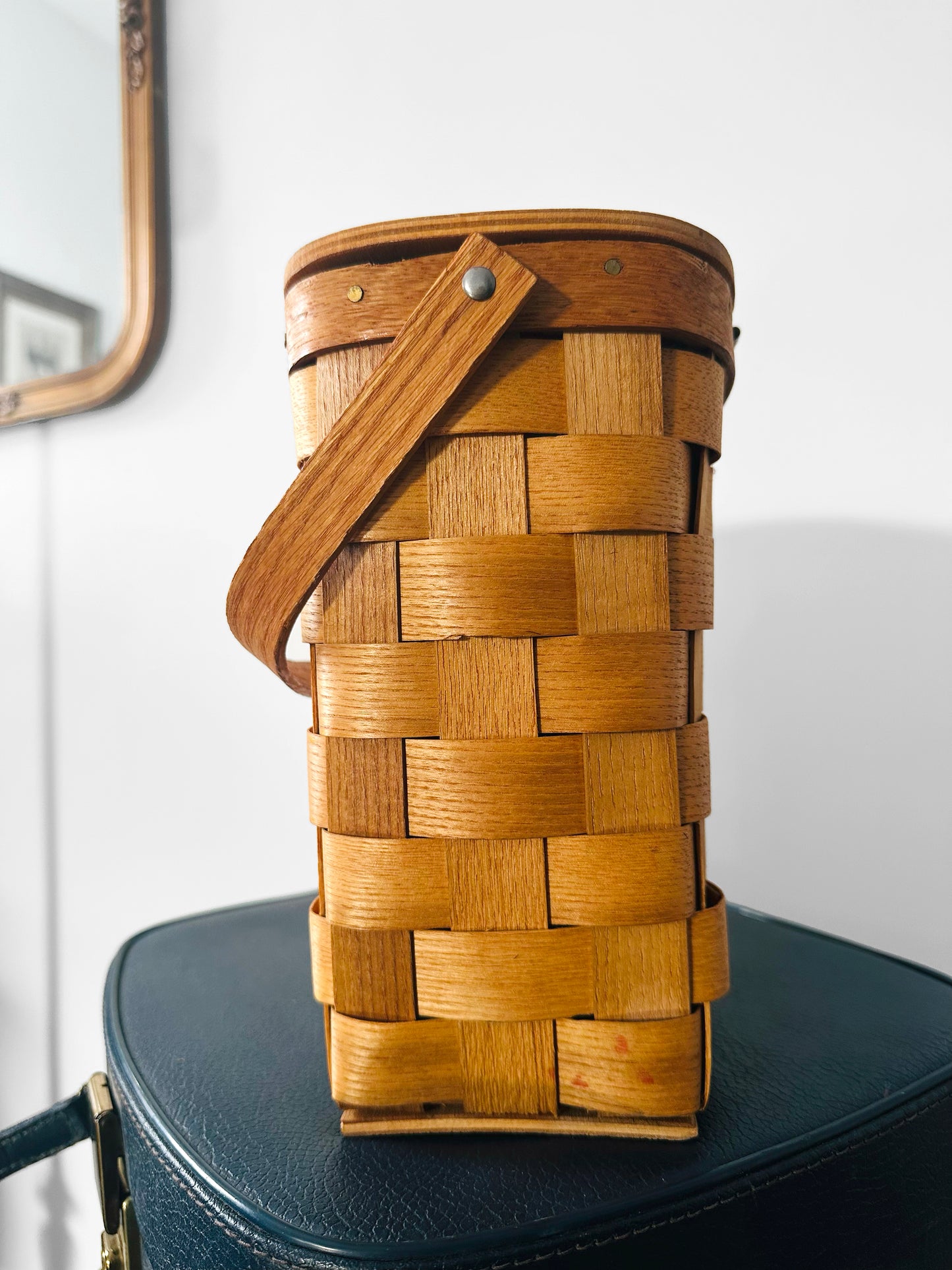 Vintage 1950s - 1960s Mid-Century Basketville Woven Wood Basket Bag
