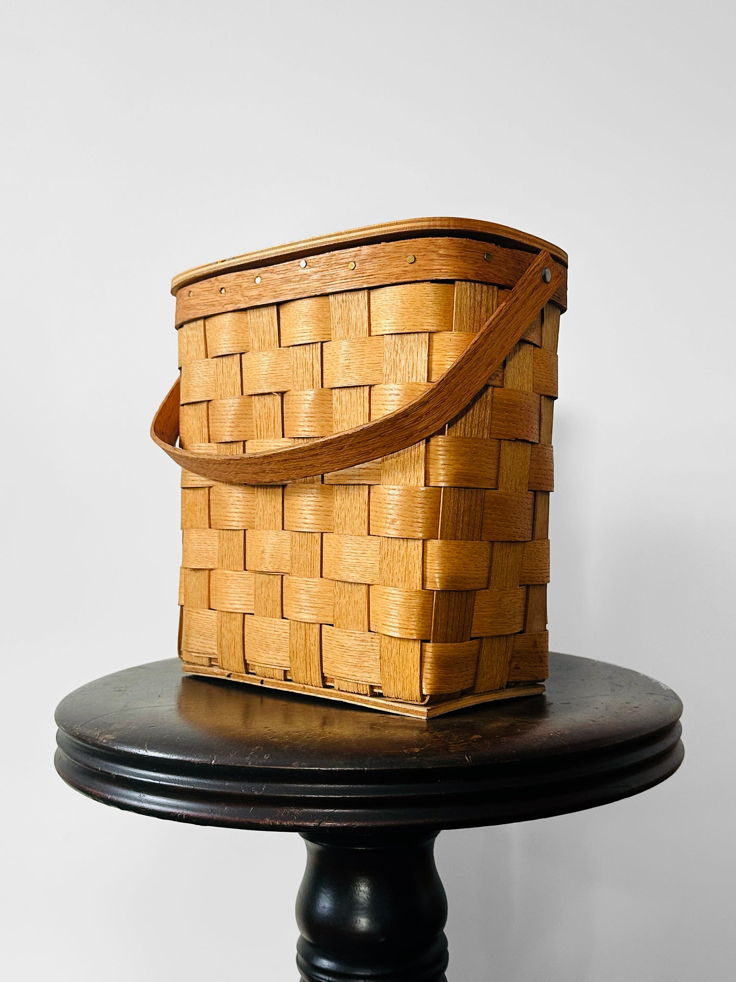 Vintage 1950s - 1960s Mid-Century Basketville Woven Wood Basket Bag