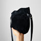 1980s Black Faux Suede Zippered Shoulder Purse