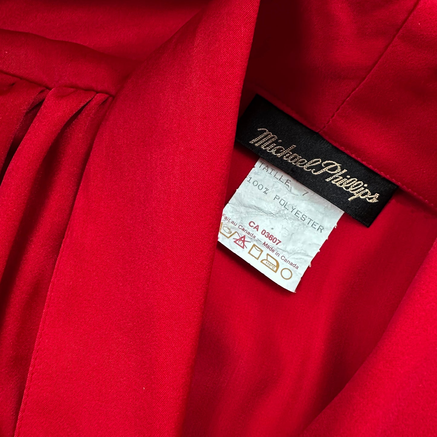 1980s Ruby Red Pleated Accent Dress - Sz. S