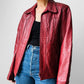 Vintage 1970s Maroon Red Zip Front Leather Jacket - Sz. M