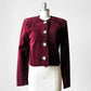 1980s Wine Toned Suede Crop Button Front Jacket - Sz. S/M