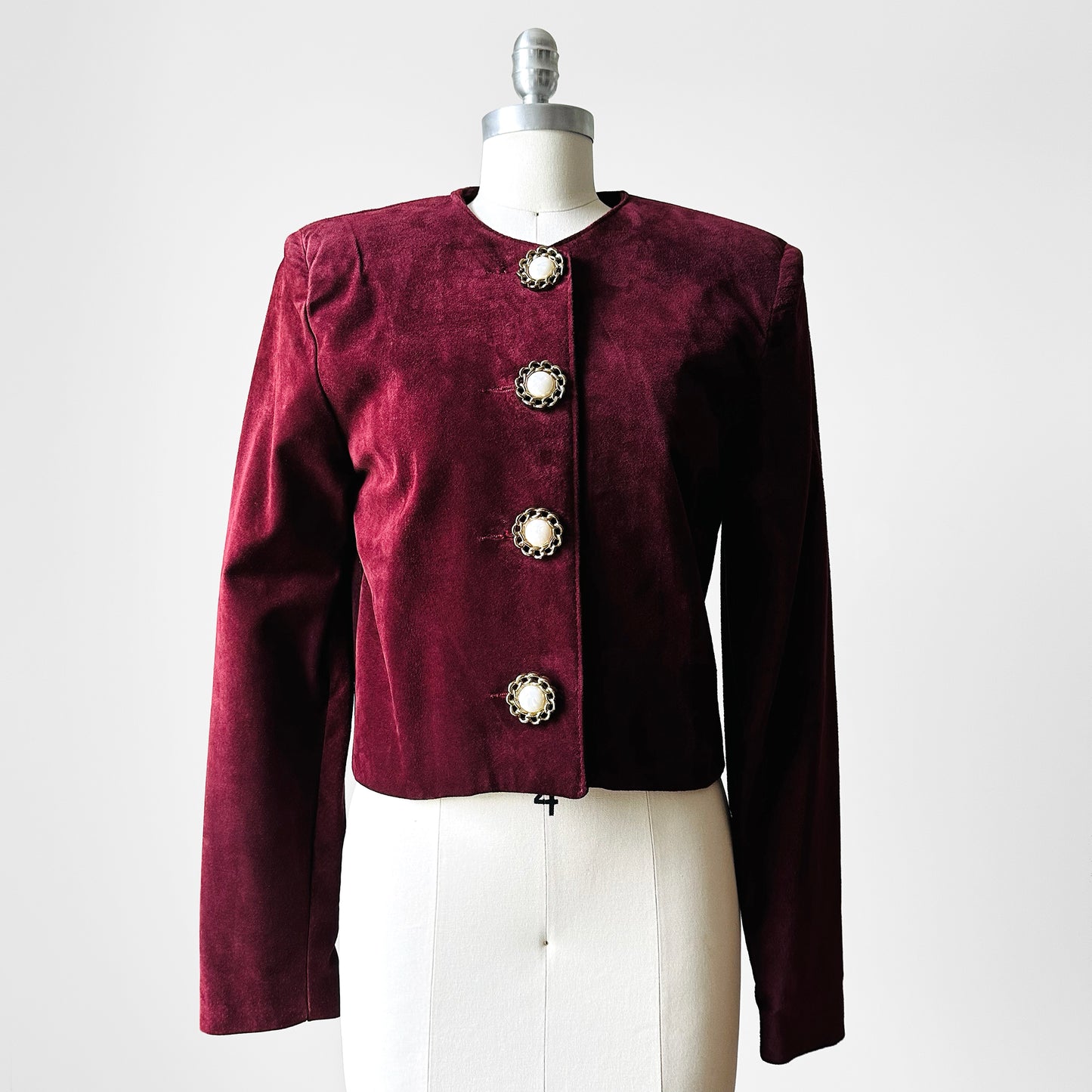 1980s Wine Toned Suede Crop Button Front Jacket - Sz. S/M