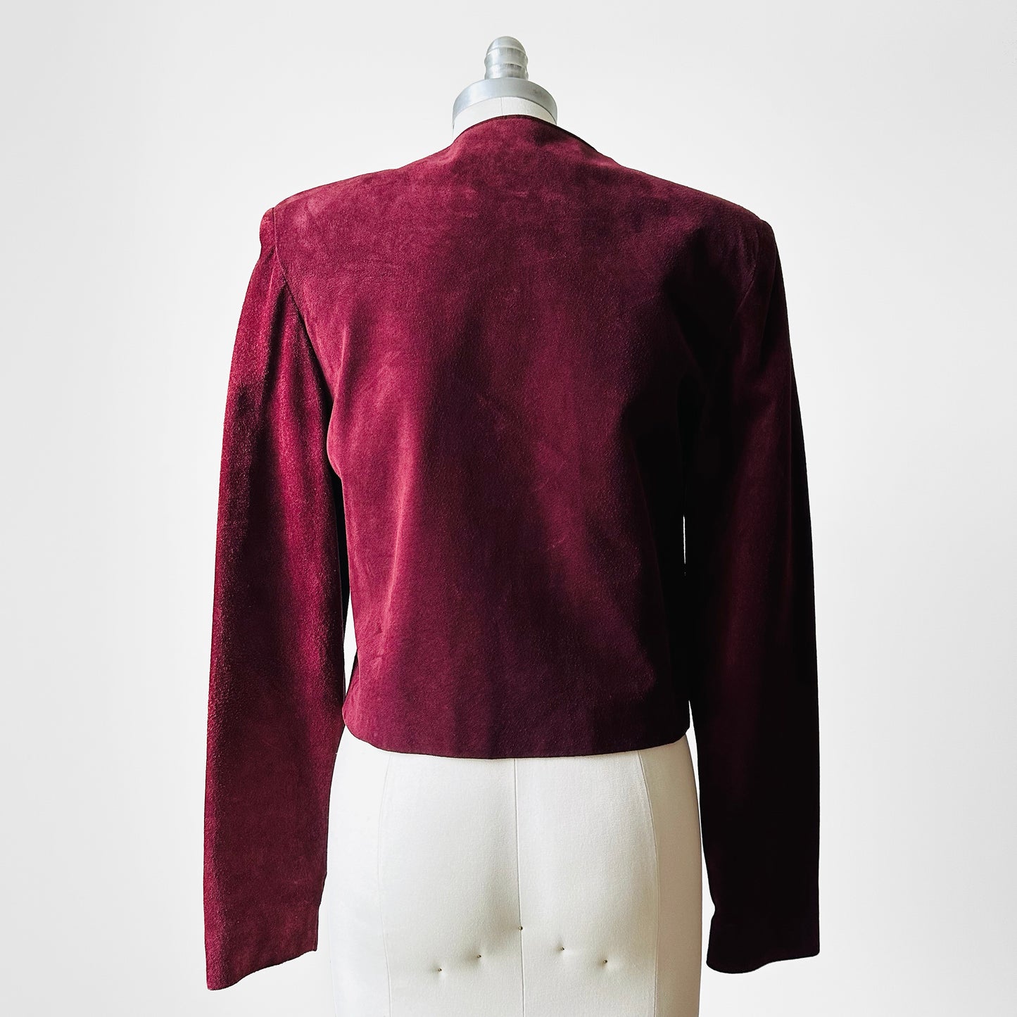 1980s Wine Toned Suede Crop Button Front Jacket - Sz. S/M