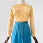 Vintage 1960s - 1970s Buttery Yellow Handmade Long Sleeve Textured Knit Sweater Top - Sz. XS/S