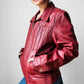 Vintage 1970s Maroon Red Zip Front Leather Jacket - Sz. M