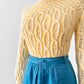 Vintage 1960s - 1970s Buttery Yellow Handmade Long Sleeve Textured Knit Sweater Top - Sz. XS/S