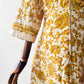 Vintage 1960s Golden Yellow Paisley Floral Patterned Zip-Front Quilted House Dress - Sz. S/M