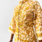 Vintage 1960s Golden Yellow Paisley Floral Patterned Zip-Front Quilted House Dress - Sz. S/M