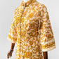 Vintage 1960s Golden Yellow Paisley Floral Patterned Zip-Front Quilted House Dress - Sz. S/M