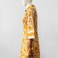 Vintage 1960s Golden Yellow Paisley Floral Patterned Zip-Front Quilted House Dress - Sz. S/M